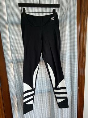 adidas Black Leggings with White Trefoil Tag